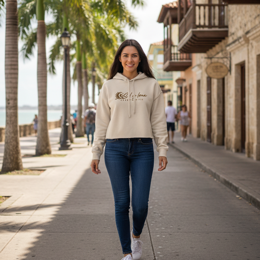 CROPPED FLEECE HOODIE BEIGE